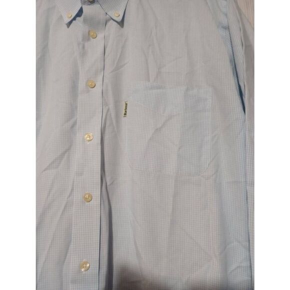 Barbour Shirt Men's Large Blue White Button Front Long Sleeve Preppy Gender Reve - Picture 3 of 9